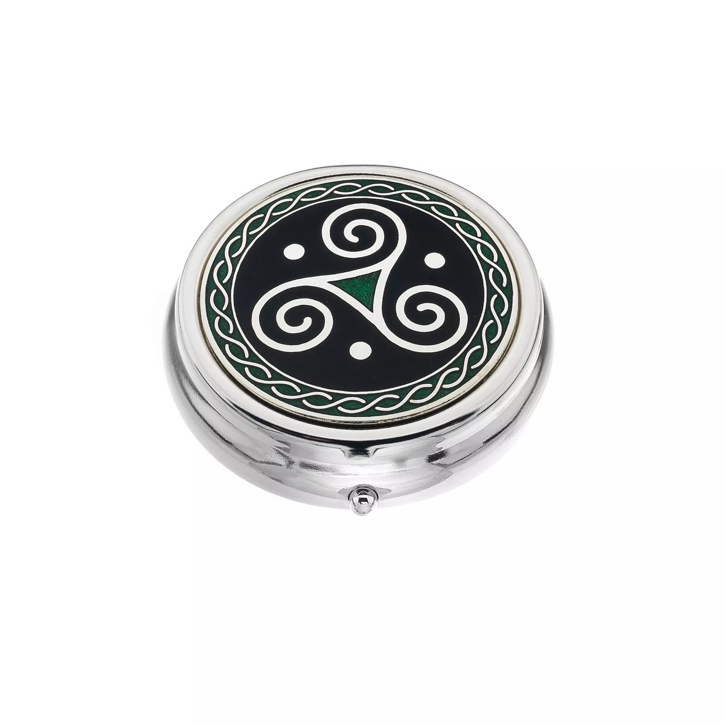 Large Pill Box Silver Plated Celtic Triskele Black Brand New & Boxed