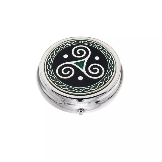 Large Pill Box Silver Plated Celtic Triskele Black Brand New & Boxed