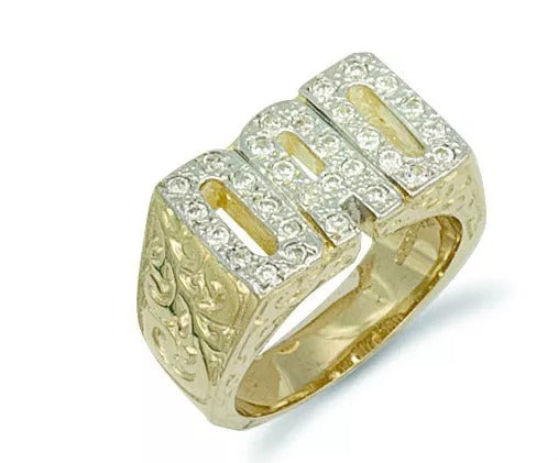 9ct Yellow Gold DAD Ring With Barked Sides Hallmarked