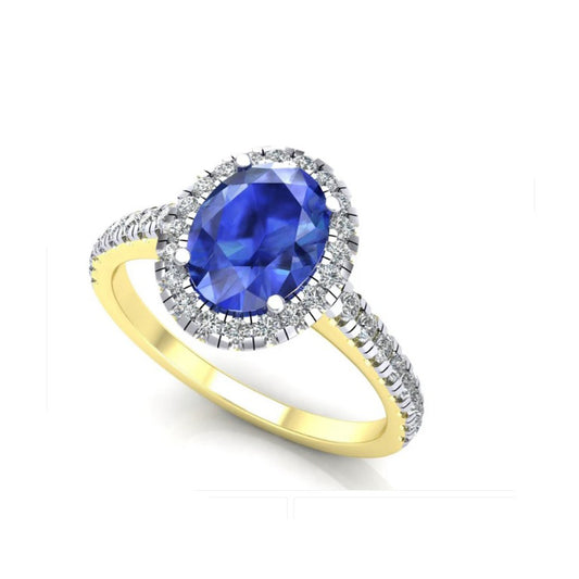 9ct Yellow Gold Sapphire Oval Cluster Ring Engagement Hallmarked Sizes L - R