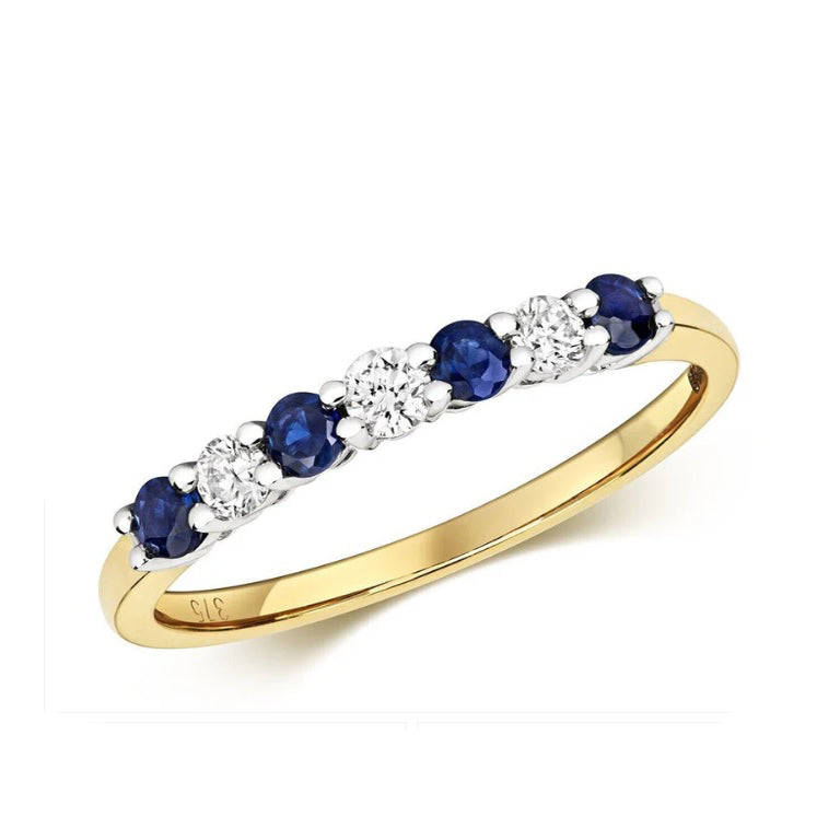 9ct Yellow Gold Sapphire and Diamond Eternity Ring 2mm Band Size J K L M N O P Q