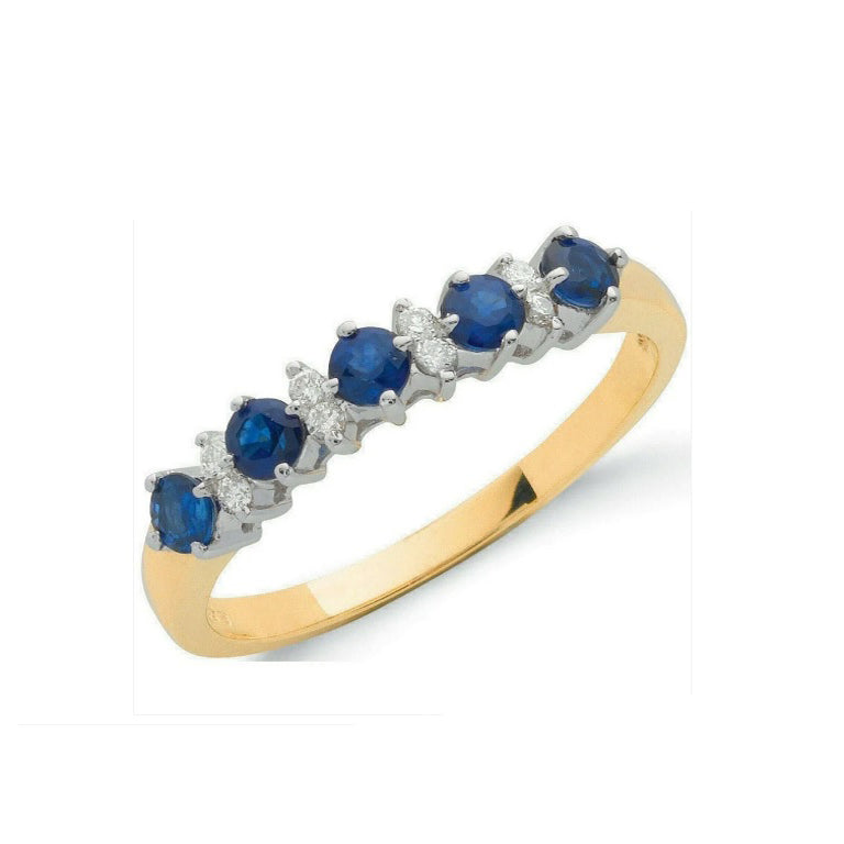 9ct Yellow Gold 0.12ct Diamond & 0.65ct Blue Sapphire Eternity Ring
