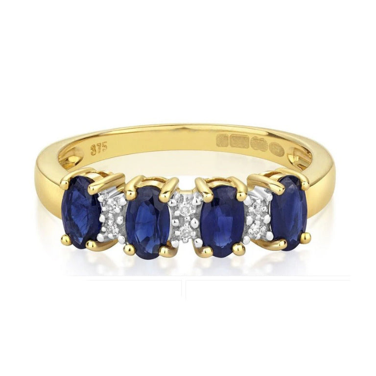 Real Sapphire and Diamond Eternity Ring Solid Yellow Gold Band Size J-Q