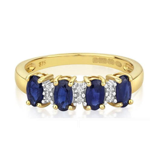 Real Sapphire and Diamond Eternity Ring Solid Yellow Gold Band Size J-Q