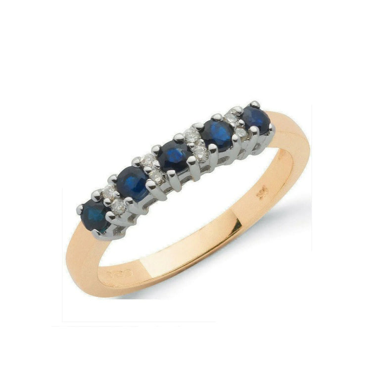 9ct Yellow Gold 0.06ct Diamond & 0.50ct Blue Sapphire Eternity Ring