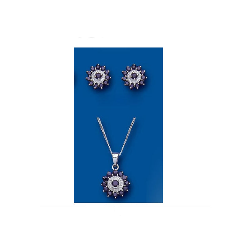 Sapphire and Diamond Pendant and Earrings Set Solid Sterling Silver