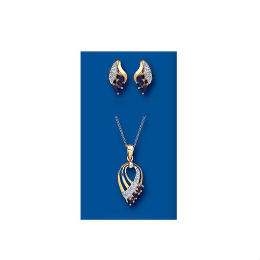 Sapphire and Diamond Set Pendant and Earrings Yellow Gold