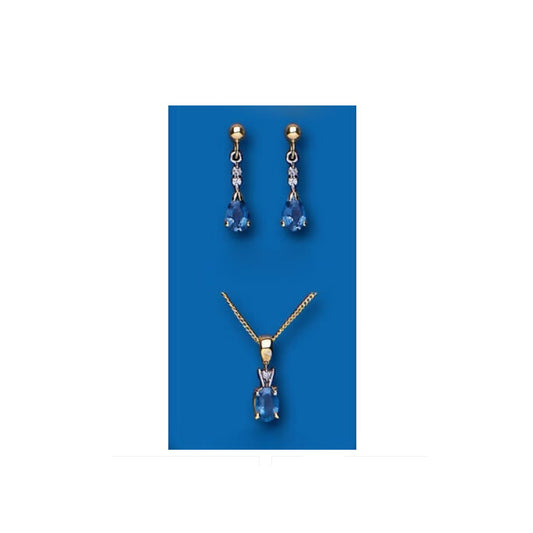 Kanchan Sapphire and Diamond Set Pendant and Earrings Yellow Gold