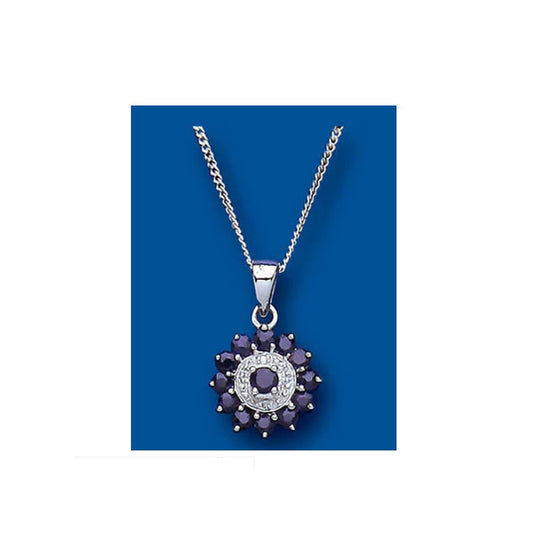 Sapphire and Diamond Pendant Sterling Silver 925 Hallmark 18" Chain British Made