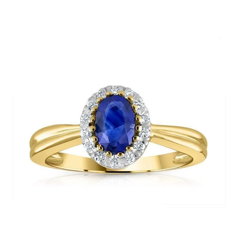 9ct Yellow Gold 0.10ct Diamond & 0.50ct Sapphire Cluster Ring