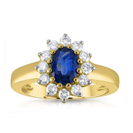 Real Sapphire and Diamond Ring 9ct Yellow Gold Cluster 1.12 Carat Weight