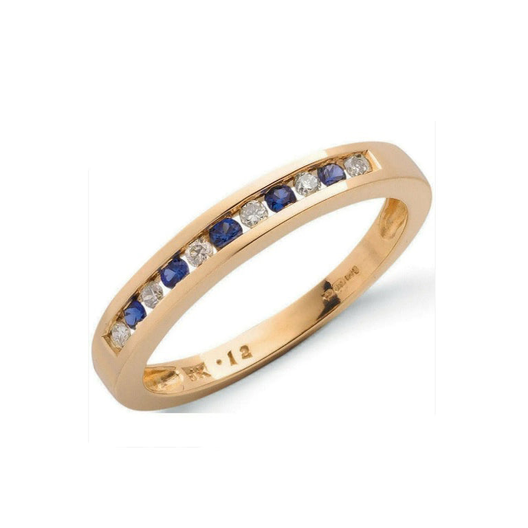 9ct Yellow Gold 0.12ct Diamond & 0.16ct Blue Sapphire Eternity Ring