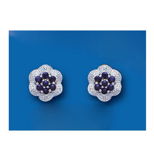 Sapphire Earrings Diamond Stud Sterling Silver Studs Natural Sapphire & Diamond