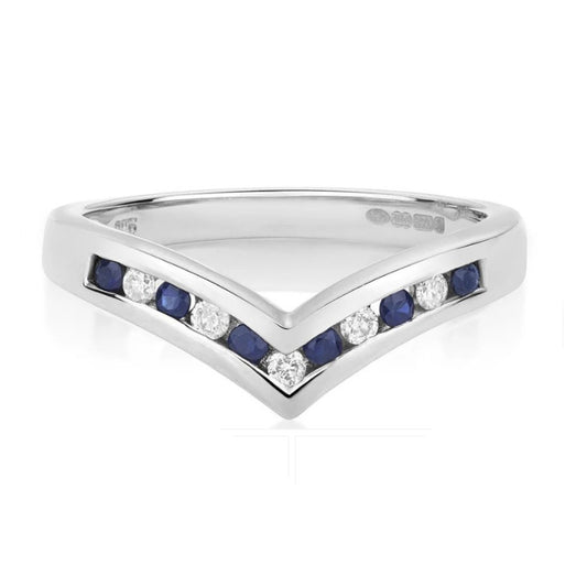 Sapphire and Diamond Wishbone Ring Solid White Gold Eternity Band Size J - Q