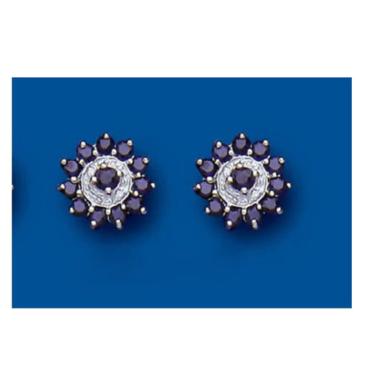 Sapphire Earrings Diamond Stud Sterling Silver Studs Natural Sapphire & Diamond