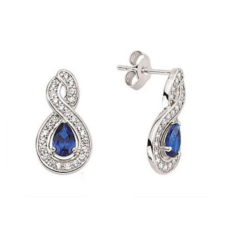 Sapphire Earrings Sterling Silver Drop Platinum Plated Twist Drops