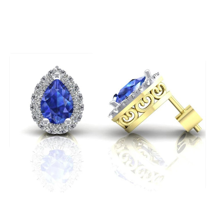 Sapphire Pear Cluster Stud Earrings Solid 9ct Yellow Gold Hallmarked