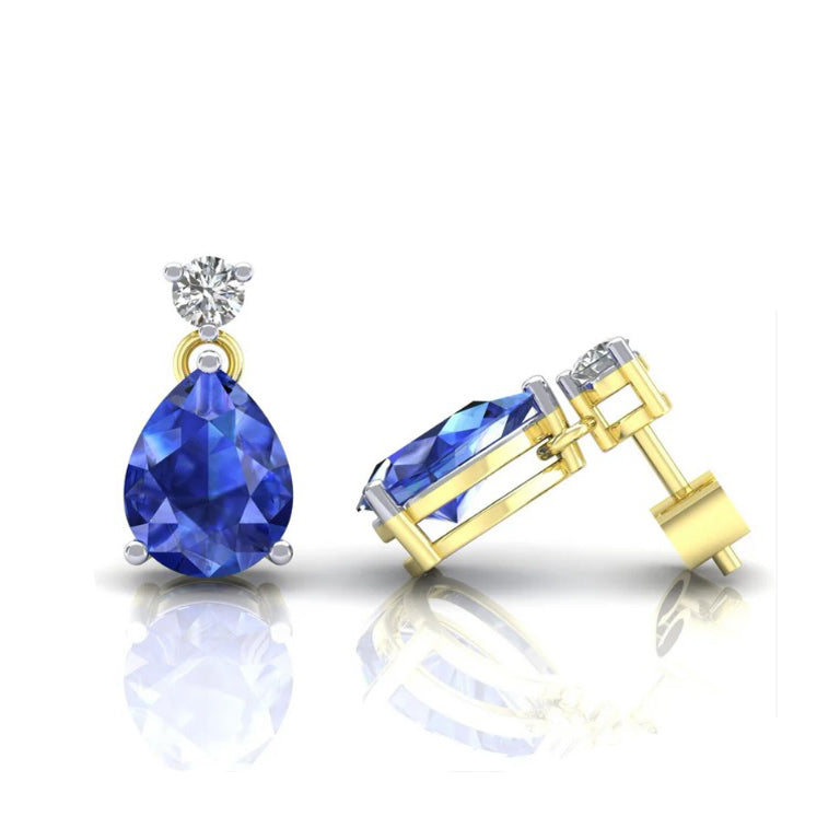 Sapphire Pear Drop Earrings Solid 9ct Yellow Gold Fully Hallmarked