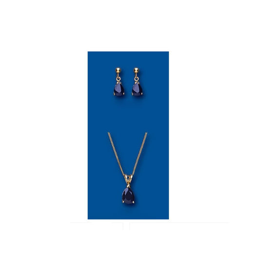 Sapphire Pendant and Earrings Set Yellow Gold Solid Hallmarked Pear Drop