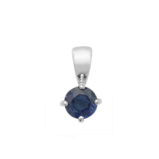 Sapphire Round Solitaire Pendant White Gold Hallmarked 18" Chain British Made