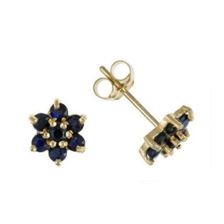 9ct Gold Sapphire Earrings Yellow Gold Cluster September Birthstone Hallmark