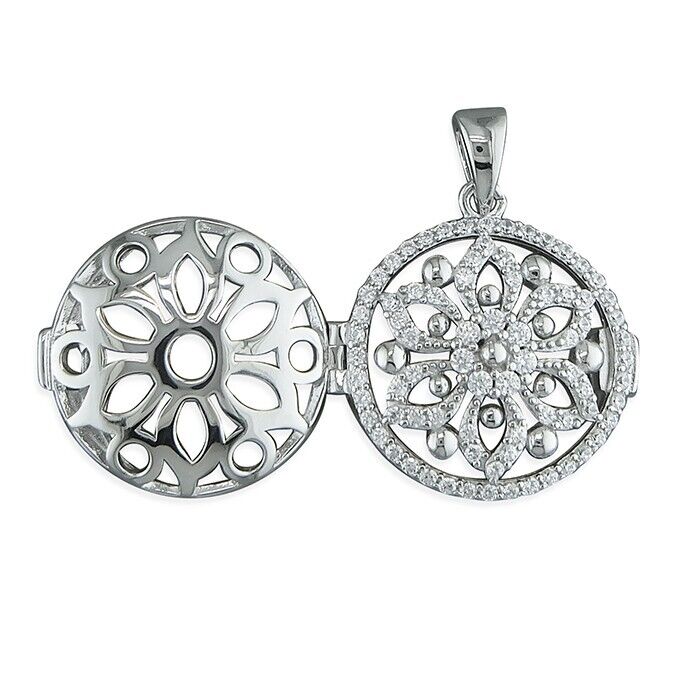 J R Jewellery silver gemstone flower locket necklace with intricate floral design and sparkling stones