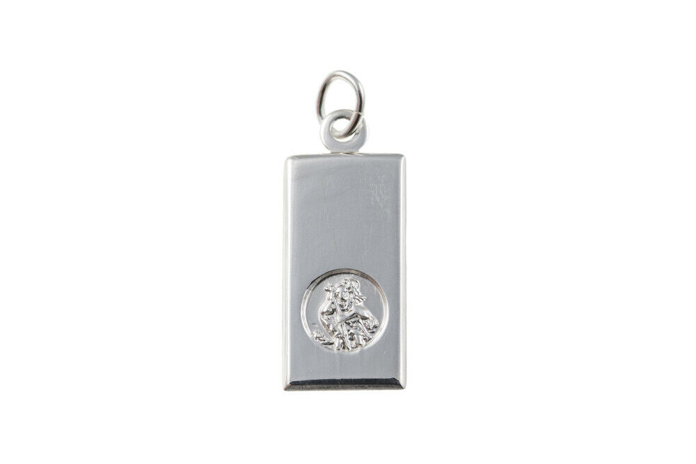 J R Jewellery St Christopher ingot pendant sterling silver rectangular high polish pendant with inset medallion