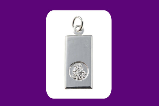 St Christopher ingot pendant sterling silver polished rectangular ingot with round Saint medallion and bail