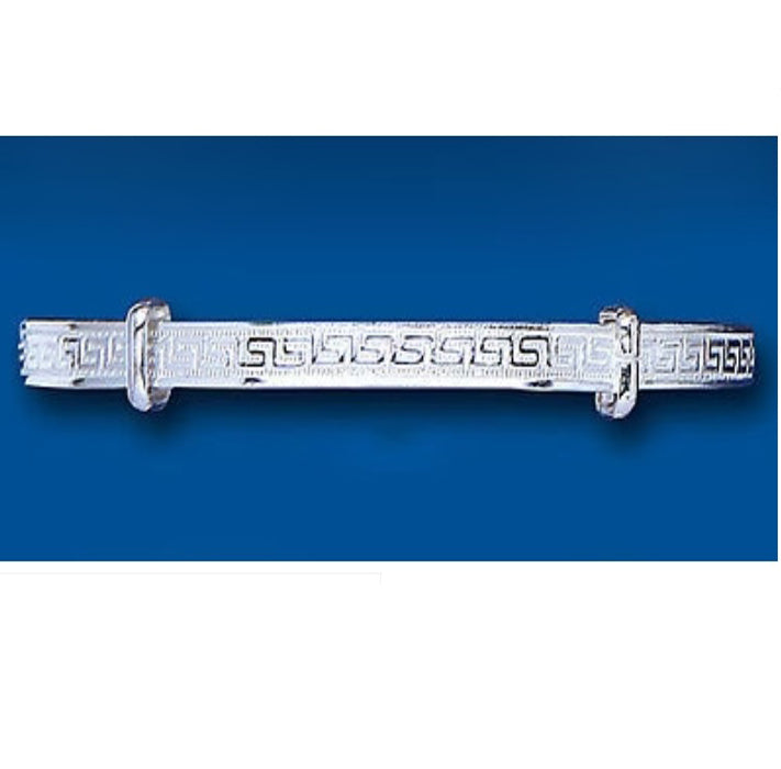 J R Jewellery solid silver child’s bangle with Greek key engraving and three sliding ring stoppers