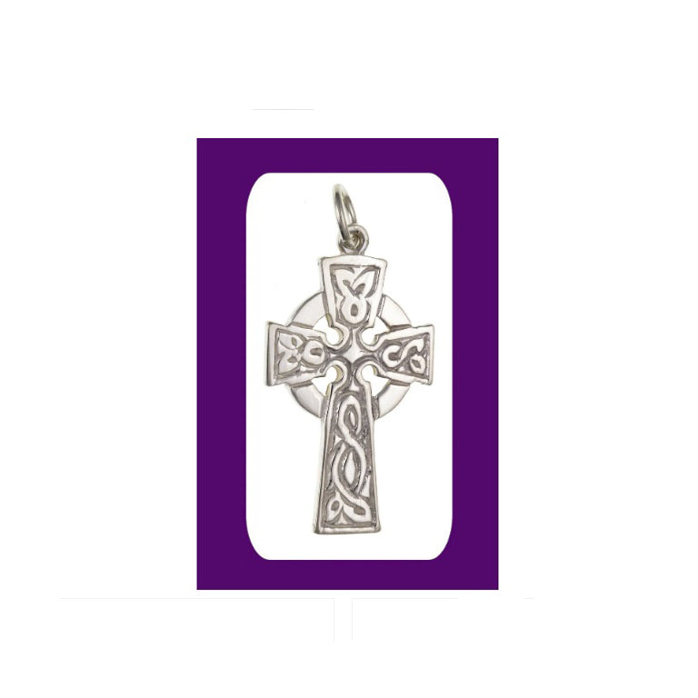 Sterling Silver Patterned Celtic Cross Pendant 925 Hallmark 26 x 17mm