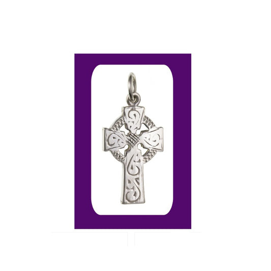 Sterling Silver Engraved Celtic Cross Pendant 925 Hallmark 21 x 13mm
