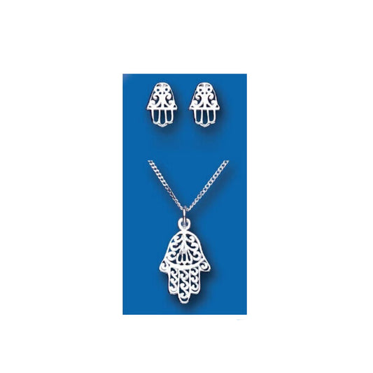 Silver Hamsa Pendant & Chain Solid Sterling Silver 925 Hallmark 16 - 18"