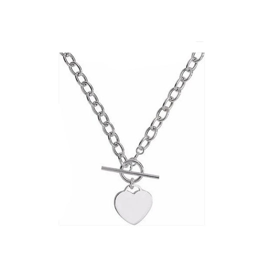 Silver T Bar Heart Necklace Solid Sterling Silver Ladies 17 " 19.6 grams