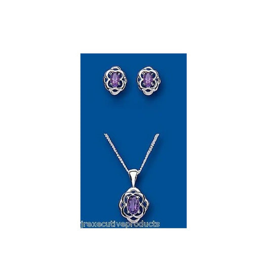 Amethyst Pendant and Earrings Set Solid Silver