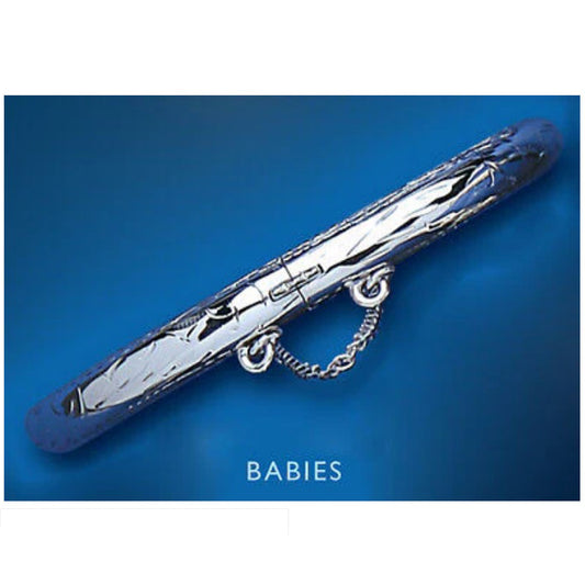 Silver Baby Bangle Christening Gift Hinged Safety Chain Sterling Silver