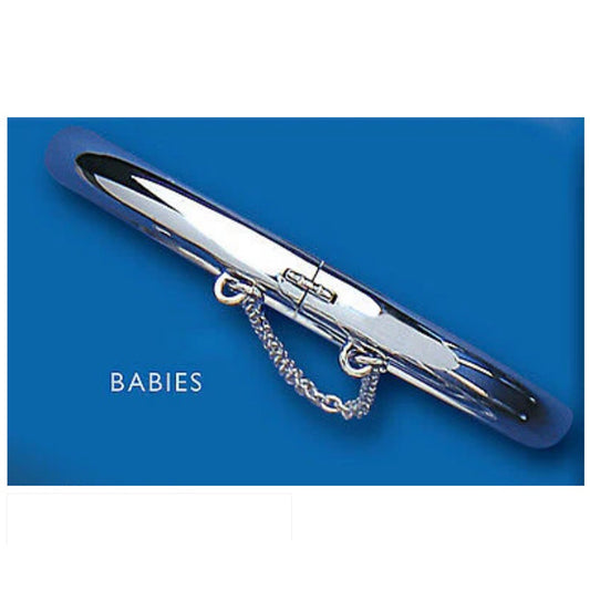 Silver Baby Bangle Christening Gift Plain Hinged Safety Chain Sterling Silver