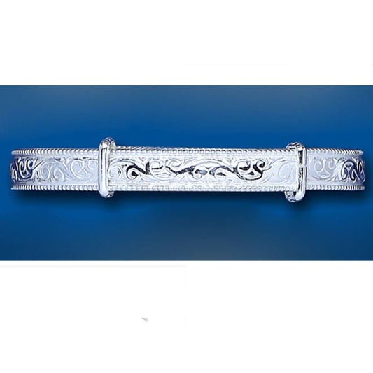 Solid Silver Child's Bangle 7 - 13 years Adjusted Patterned