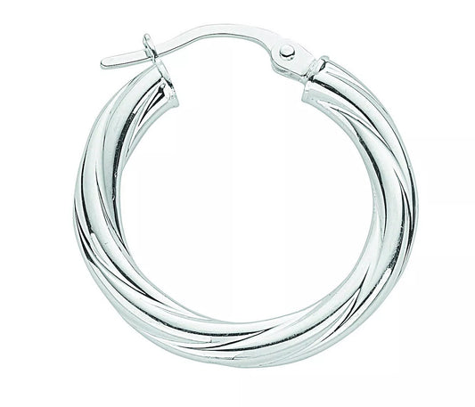 Silver Hoop Earrings Creole Sterling Silver 22mm Twist Hoops