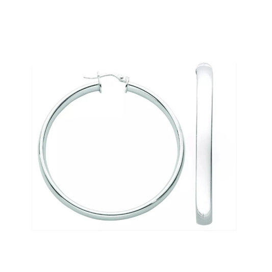 Hoop Earrings Creole Sterling Silver 45mm D Shape