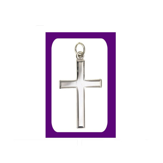 Sterling Silver Millgrain Edged Cross Pendant 925 Hallmark 30 x 18mm