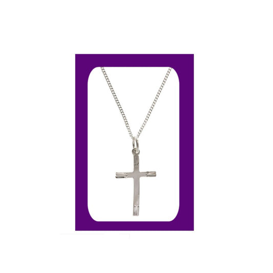 Sterling Silver Diamond Cut Edge Cross 925 Hallmark 22 x 13mm 16 - 18" Chain
