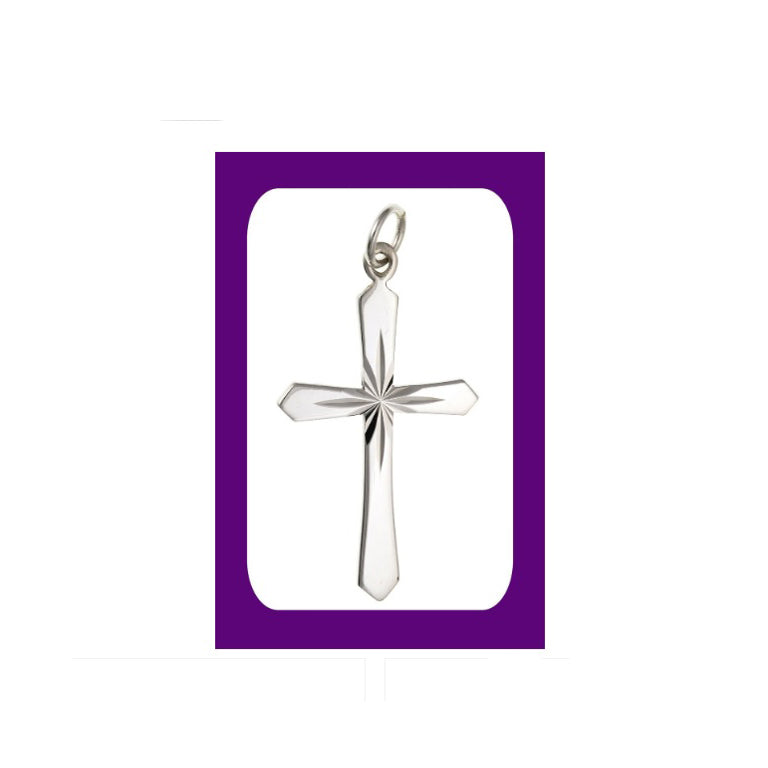 Sterling Silver Diamond Cut Sunray Cross Pendant 925 Hallmark 28 x 19mm