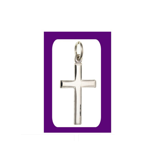 Sterling Silver Millgrain Edge Cross Pendant 925 Hallmark 21 x 13mm