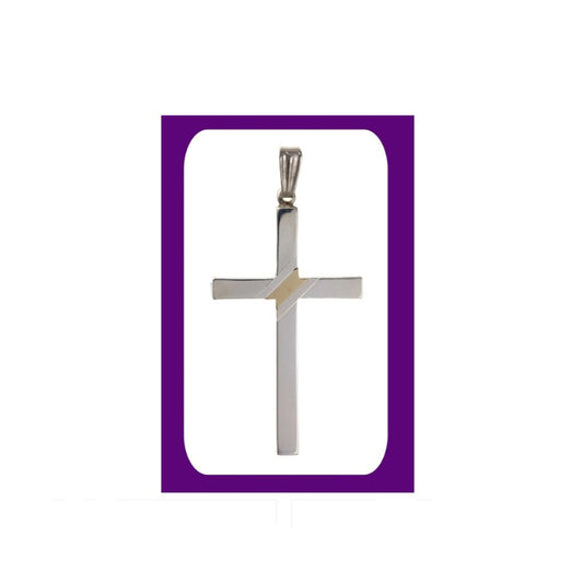Sterling Silver Cross pendant With Yellow Gold Stripe 925 Hallmark 35 x 23mm
