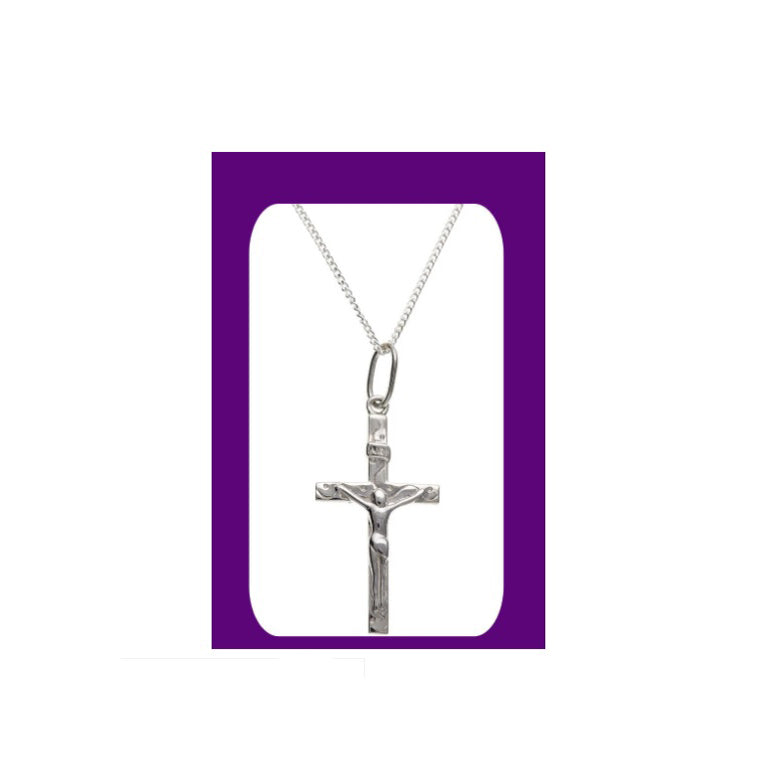 Sterling Silver Plain Crucifix Cross Pendant 26 x 15mm 925 Hallmark 16-18" Chain