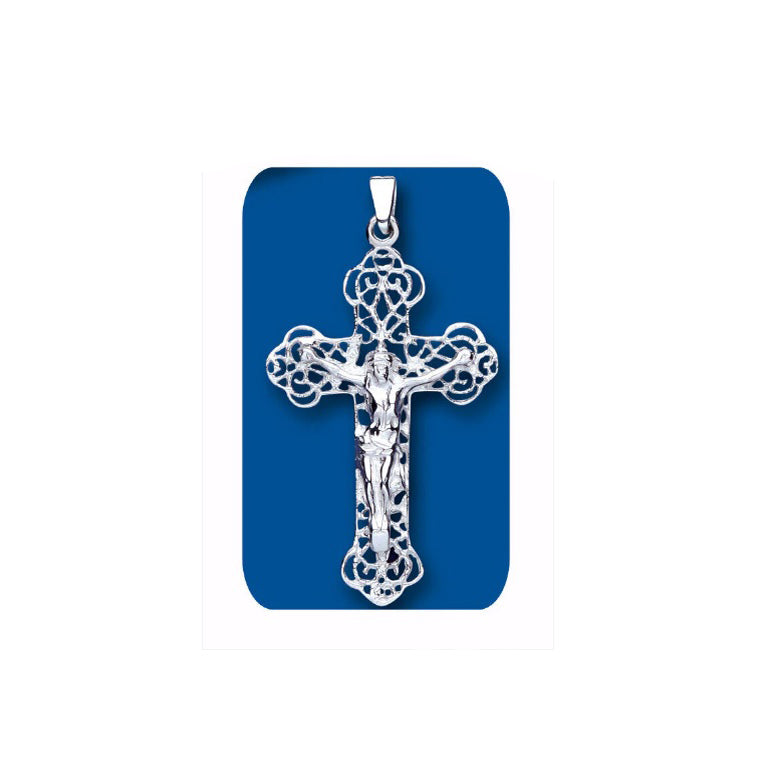 Silver Crucifix Cross Pendant 925 Hallmark Ornate Large All Chain Lengths