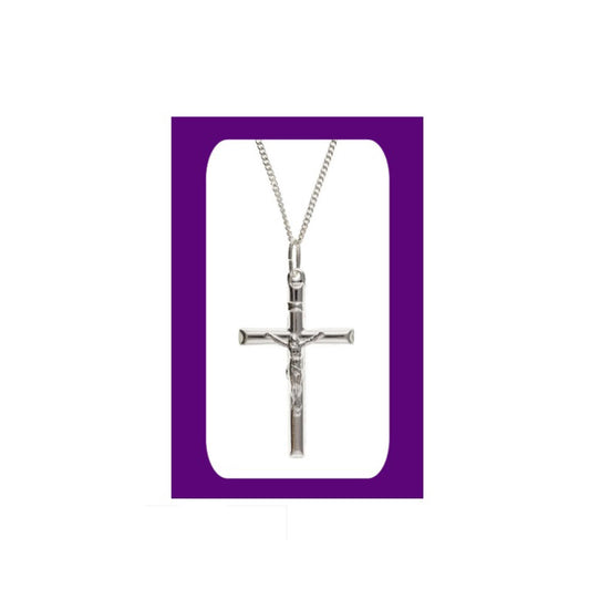 Plain Silver Crucifix Pendant Sterling Silver 925 Hallmark 18" Substantial Chain