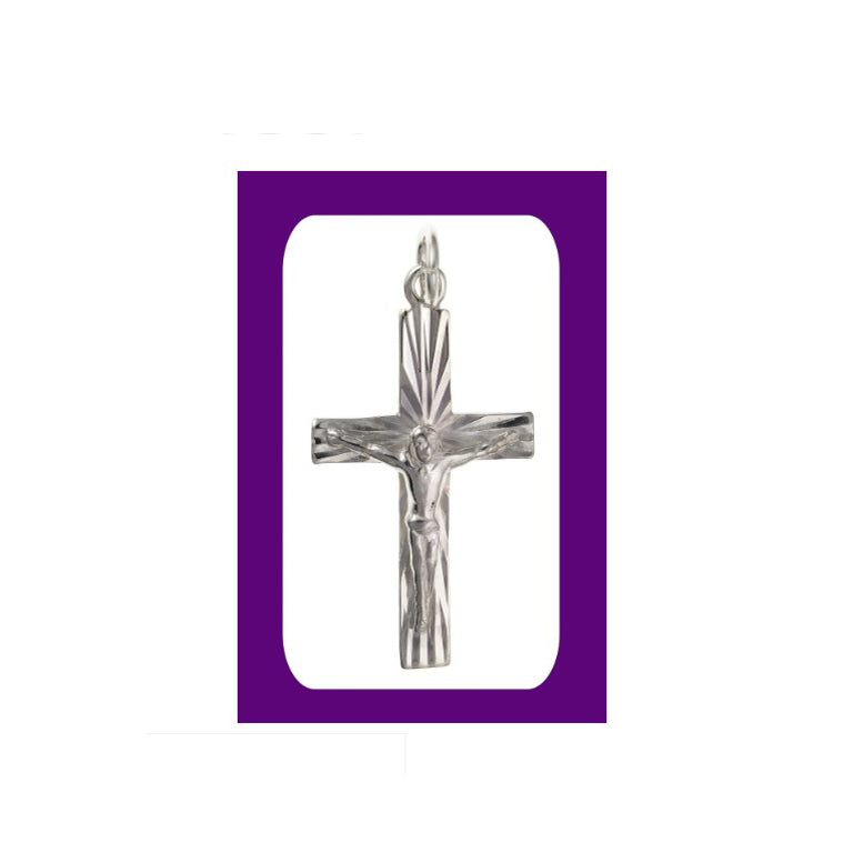 Silver Diamond Cut Crucifix Pendant Sterling Silver 925 Stamp All Chain Lengths