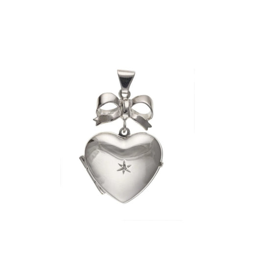 Real Diamond Heart Locket With Bow Solid Sterling Silver 925 Hallmark