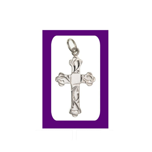 Sterling Silver Engraved Cross Pendant 925 Hallmark 23 x 15mm